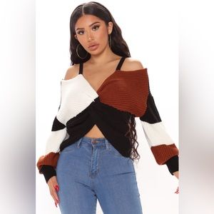 Fashion nova criss cross colorblock sweater size XL